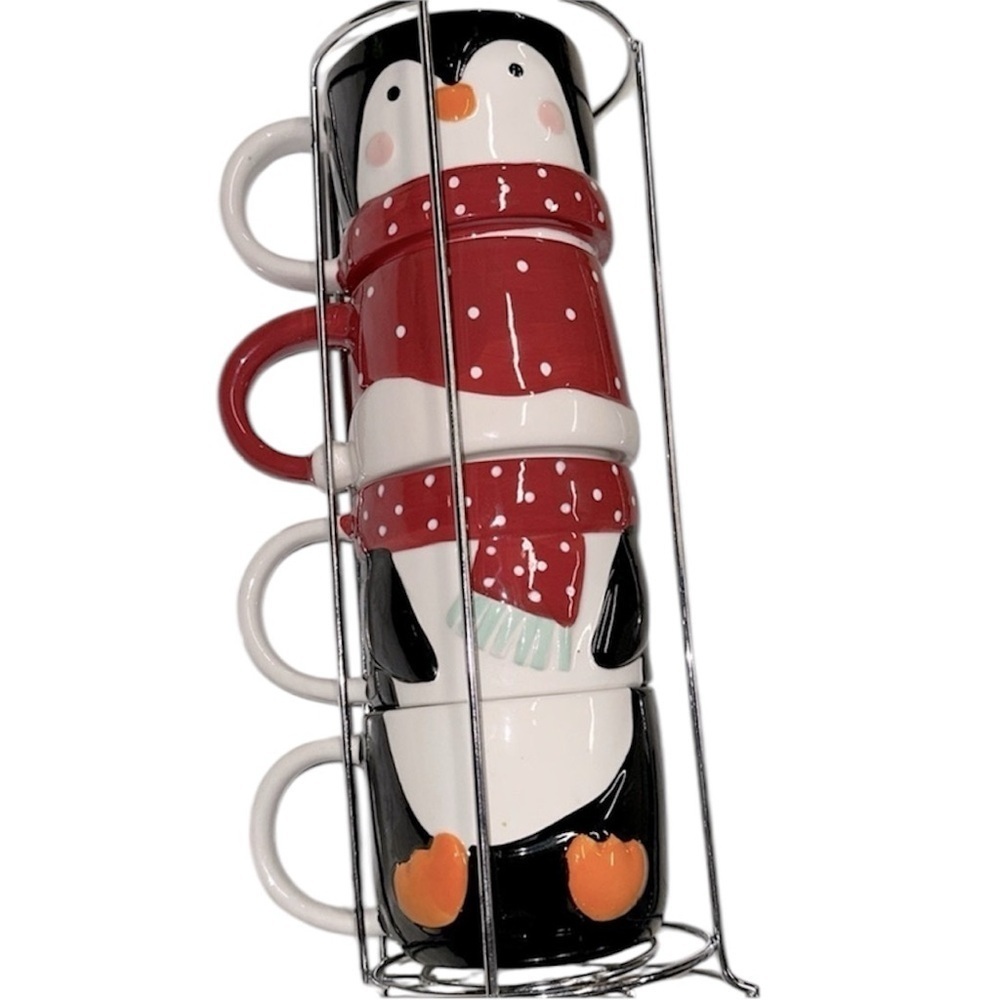 4 mug set Christmas penguins